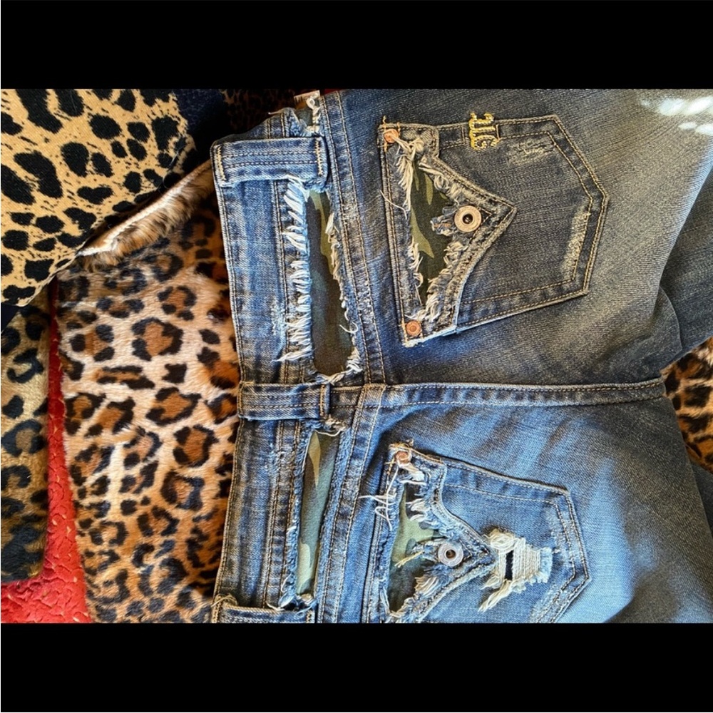 Miss Me Blue Distressed Jeans with Camouflage Accents